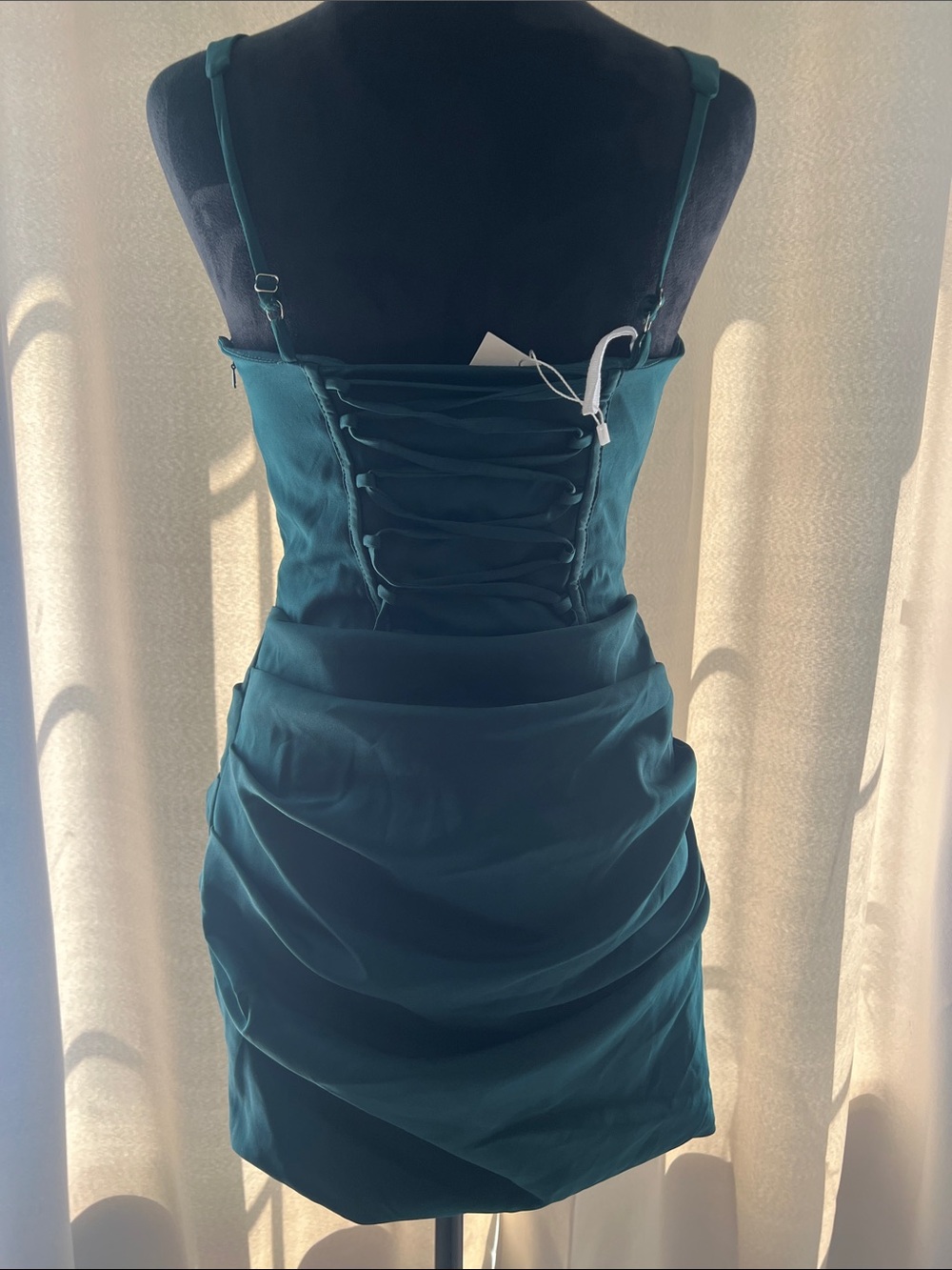 Sleeveless Emerald Green Ruched Mini Dress - Picture 2 of 5